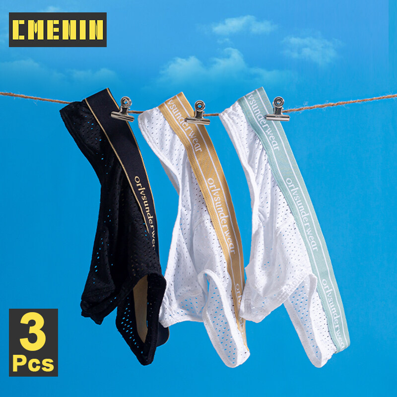 CMENIN ORLVS 3Pcs Mesh Plain Hip Raise Underwear Men Thong Men Jockstraps Transparent Underpants G String men Pouch Underwear U Pouch OR6105