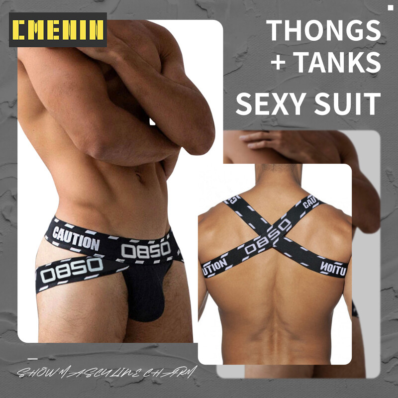 CMENIN Comfortable Sexy Men Underwear Jockstrap Panties Hot Cotton Tanga Men's Thong And Tank Top Set Man Underpants Mens Pouch BSTT6-10
