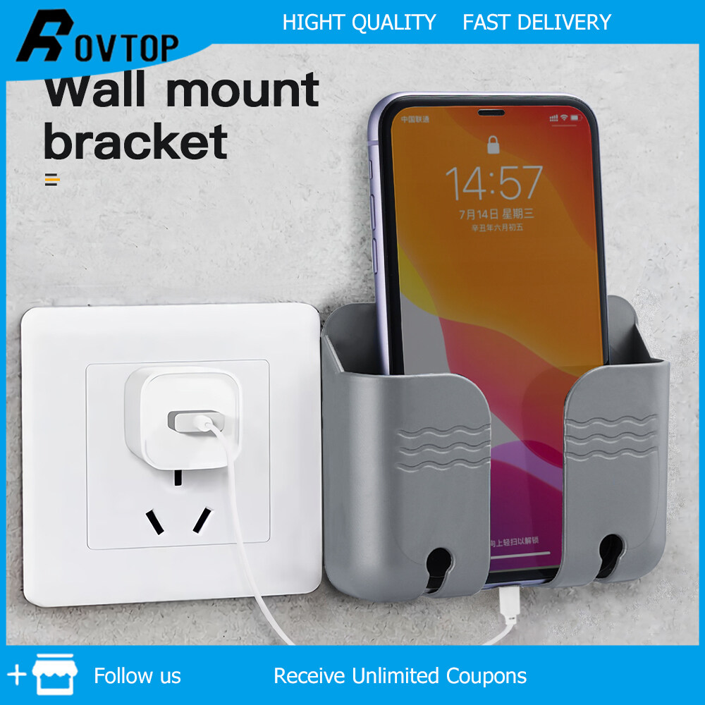 Rovtop Wall Fixed Mount Holder Mobile Phone Charging Stand Lazy Hanging Bedside Pylon 3M Paste Socket Hook Hanger Multifunctional Punch-Free