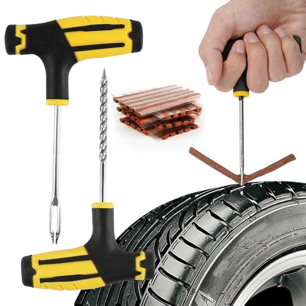 Car Tire Repair Tools Kit with Rubber Strips Tubeless Tyre Puncture Studding Plug Set for Truck Motorcycle