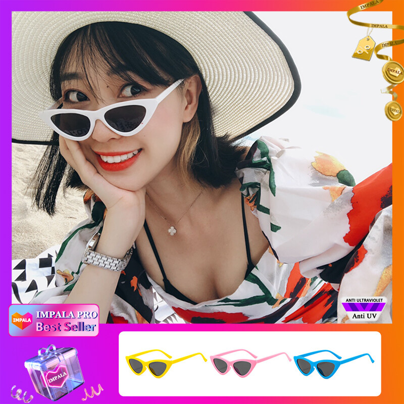 IMPALA QT1804W Fashion Women Cat Eye Sunglasses for Female Korean Style Anti Glare Beach glasses Vintage Retro Small Lens Cateye Sun Glasses Brand Designer Colorful Eyewear