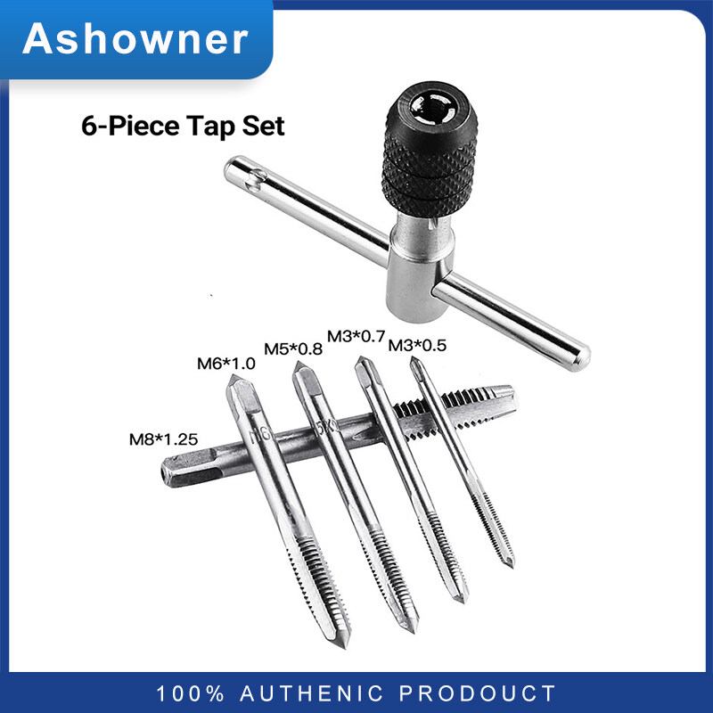 Ashowner 6Pcs T-type Wrench Drill Set Hand Tapping Tools Machine Screw Thread Tap Twist Bit M3 / M4 / M5 / M6 / M8 Tap Set Hand Tool