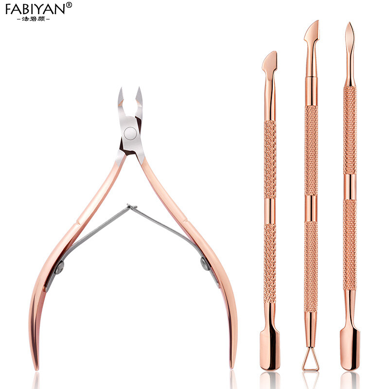 3Pcs Nail Art Rose Gold Stainless Steel Dead Skin Remove Clipper Trimmer Scissor Gel Polish Dirt Cleaning Cuticle Pusher Manicure Tool