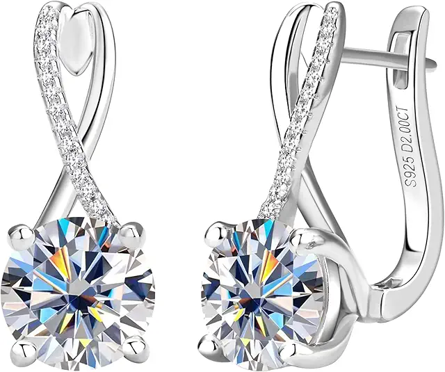 S925 Sterling Silver 2CT Diamond Infinity Hoop Drop Earrings for Women, D Color Round Cut Twisted Hoop