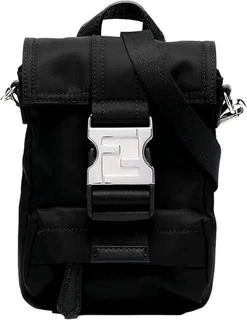 FENDI Fendiness Black Nylon Buckle Mini Backpack Crossbody Bag, Small