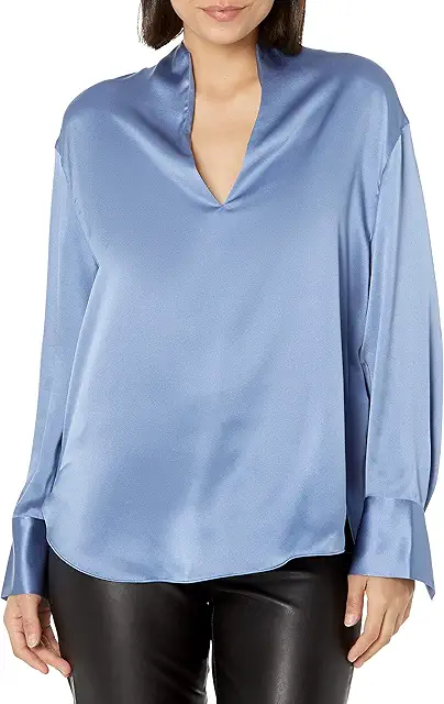 Vince Womens Long Sleeve Slit Neck Top