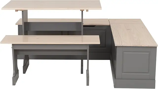 Harris Grey and Maple Solid Pine Nook Dining Set Includes Corner Nook Dining Table and Bench
