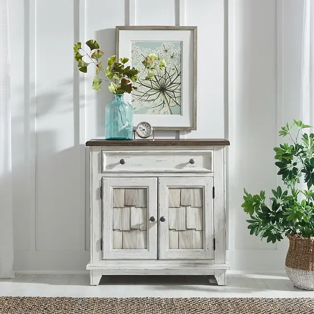 Liberty Furniture River Place Accent Cabinet for Living Room Storage - Riverstone White & Tobacco